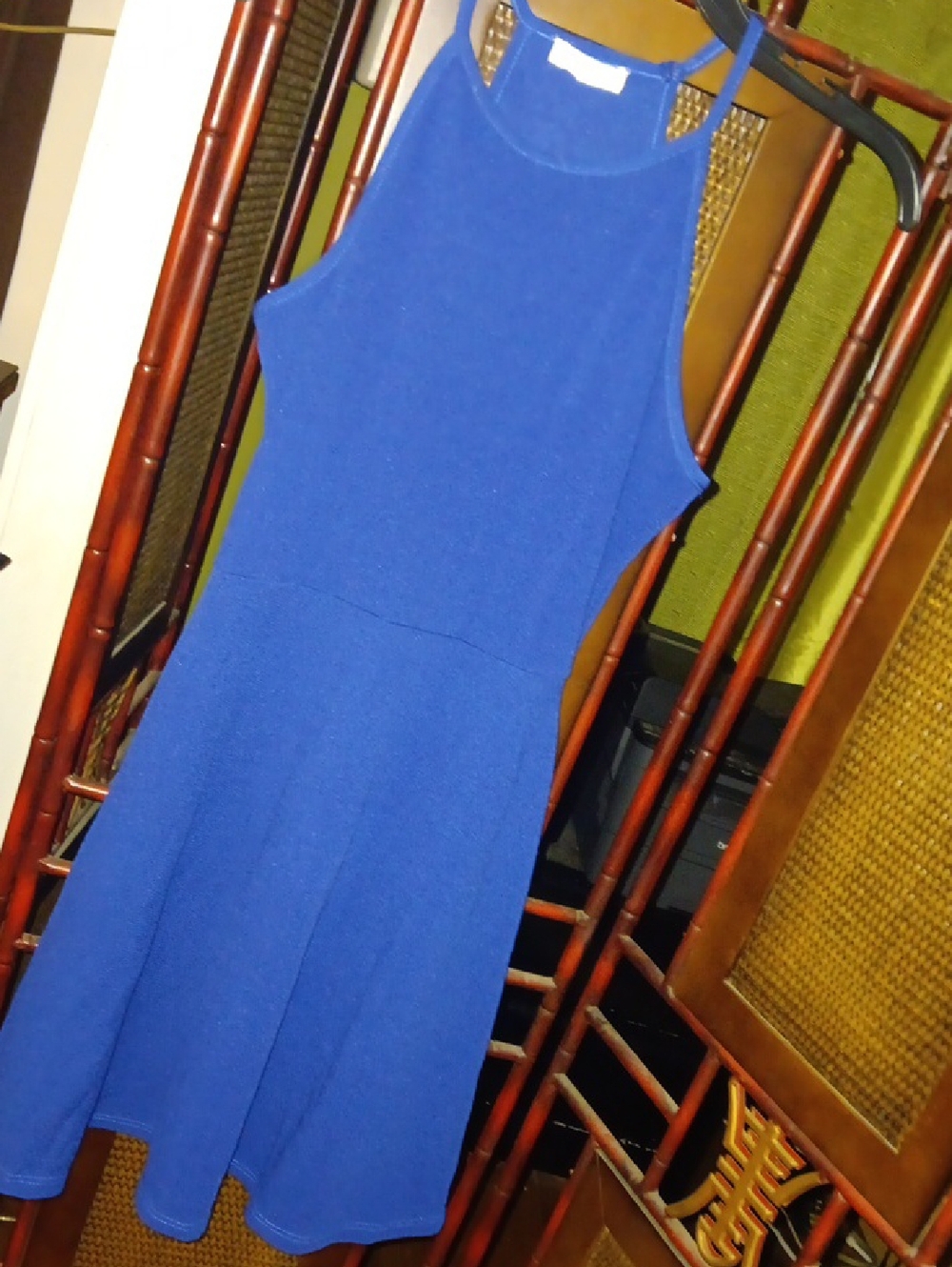 Sleeveless Royal Blue Midi Dress with Halter Neck
